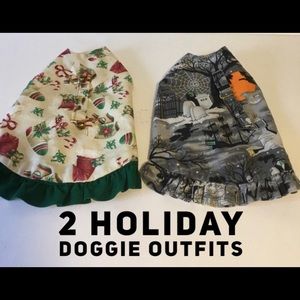 2 holiday DOGGIE OUTFITS 14” BELLY 6” NECK NWOT